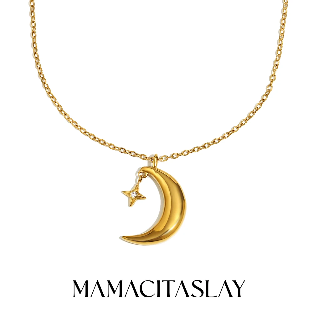 MamacitaSlay 316L Edelstahl Stern Mond Anhänger Halskette Party Wasserdicht Schmuck frauen Charme Einzigartige Halskette Hohe Qualität