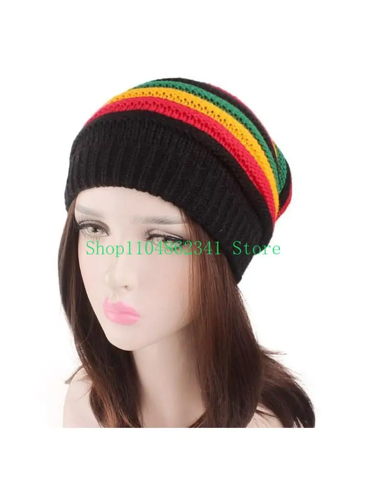 652F Women Men Unisex Rainbow Striped Hat Colorful Knitted Cap Winter Warm