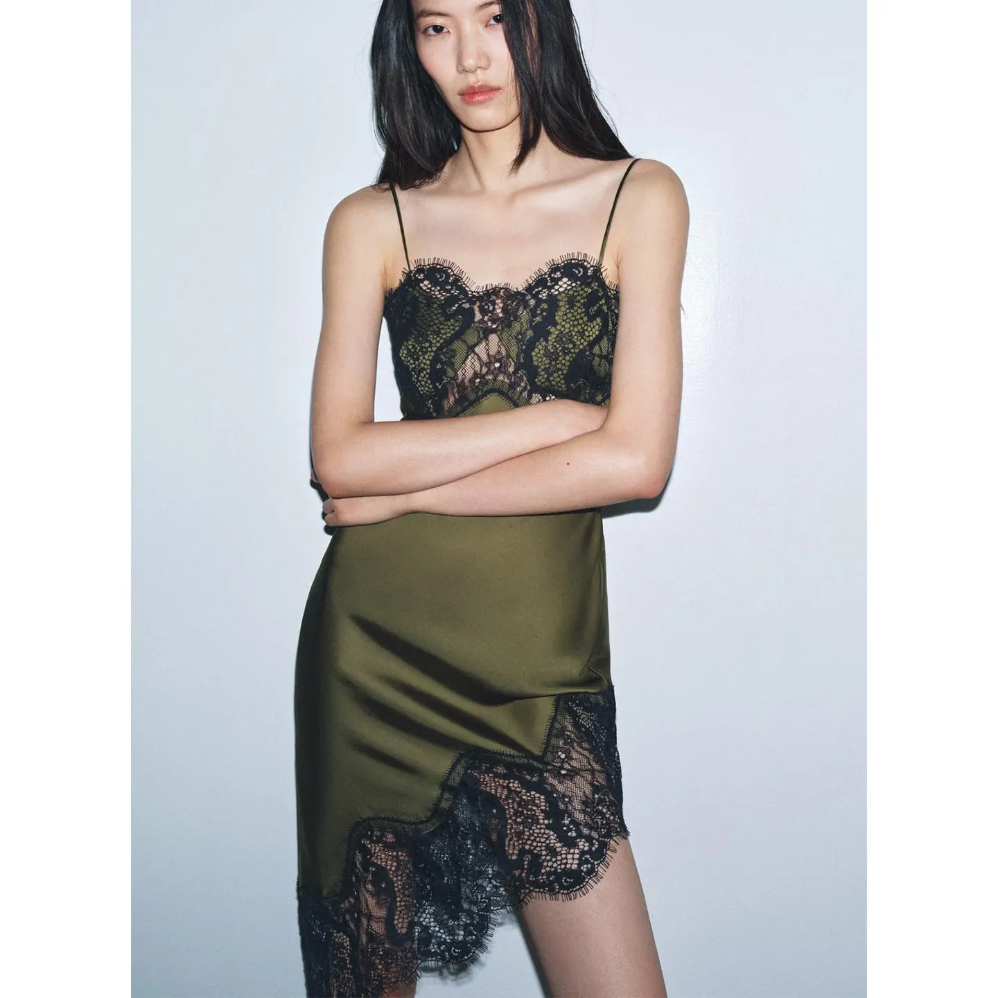 Asymmetrische Farbe Blo Spitzenbesatz Seidensatin Feel Dr Damen Faion Commute Sle Maxi Dr Svel Round Neline