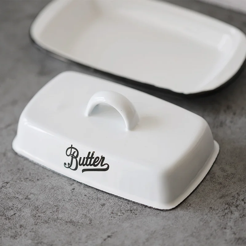 White Enamel Butter Plates Snack Tray Dinnwerware Sets Serving Tray Bakjes Met Deksel  Butter Dish with Lid  Platos