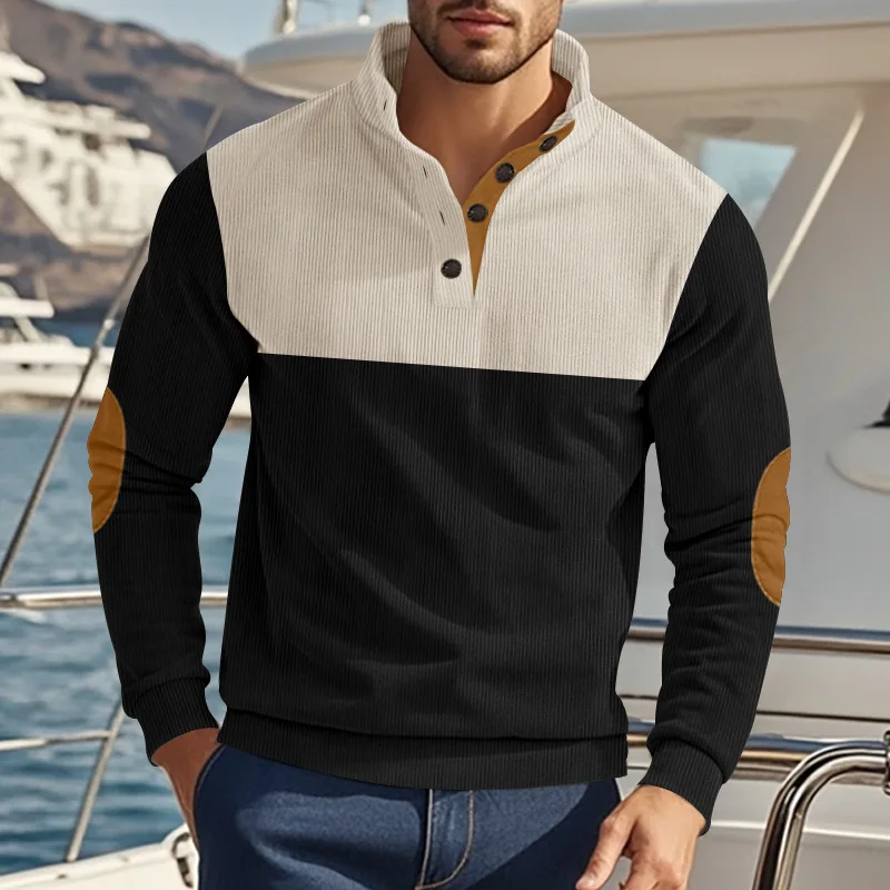 Hoodies men's sweatshirt 2026 spring autumn new fashion stand-up collar color-blocking patchwork embroidered men's top clothing