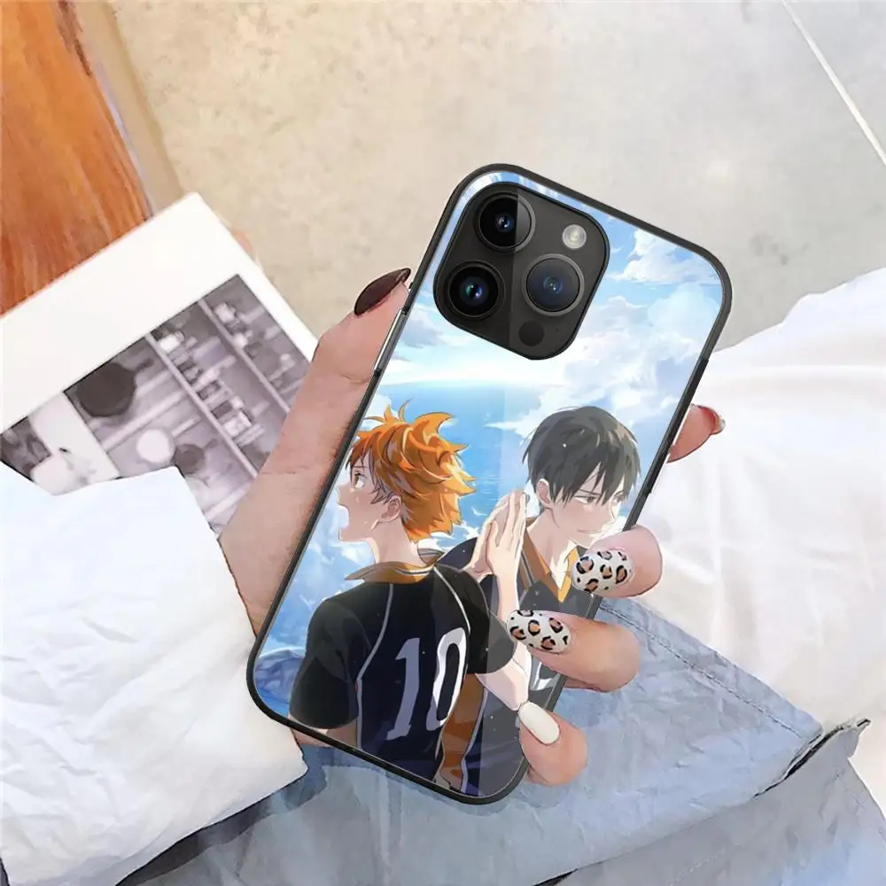 H_haikyu!! Phone Case For iPhone 15 Pro Max14 13 12 Mini 11 XR XS 8 7 Plus Black Art Glass Cases