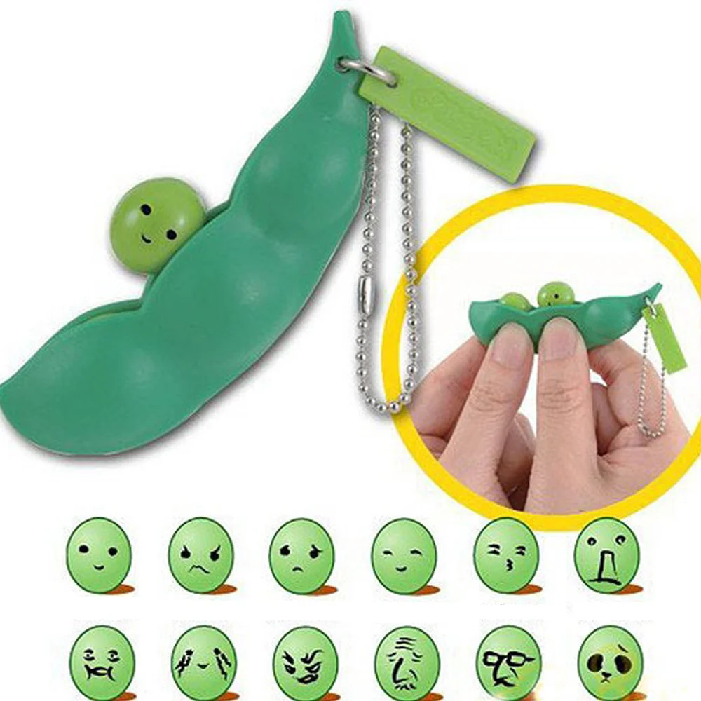 5PCS Cute Extrusion Pea Soybean Edamame Stress Relieve Toy Keychain Bag Charms Trinket