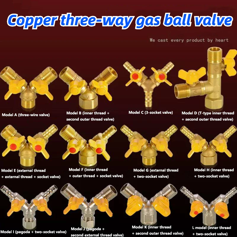 

1/2 IN Natural Gas Ball Valve Liquefied Gas Pipeline Valve Switch Copper Rod Copper Core Three-way Socket Connector