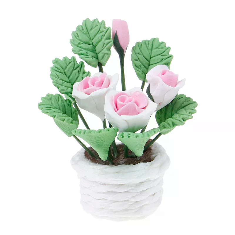 

1pcs 1:12 Doll House Miniature Flowers Fairy Garden Ornament Mini Potted Plant Flowers Pot DollHouse Decor
