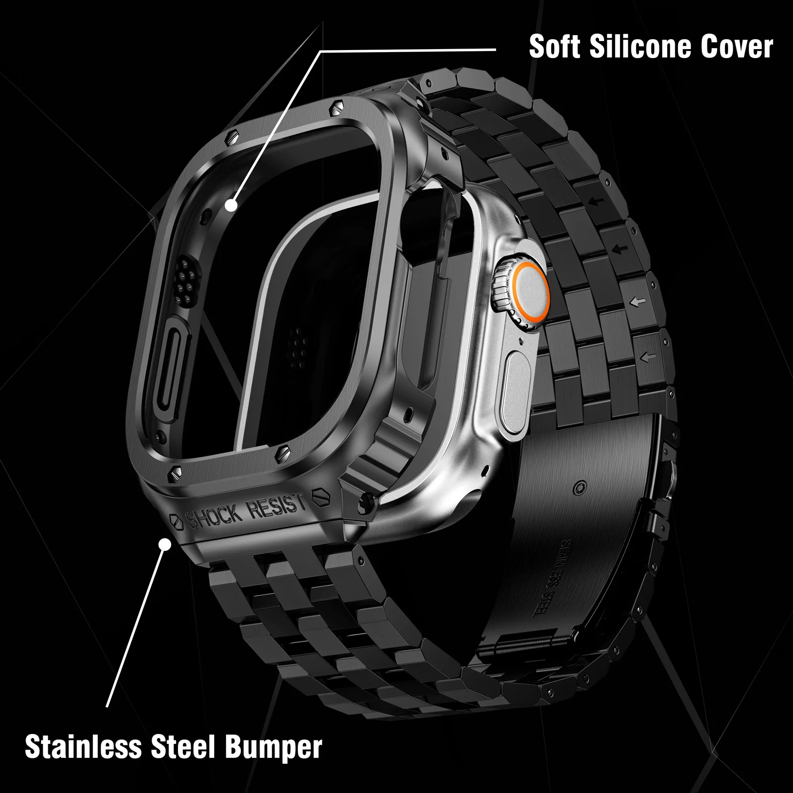 Stainless Steel Strap For Apple Watch Band Ultra 2 49mm 45mm 44mm Bumper Cover Accessories iwatch ultra series 9 7 6 SE 8 Case