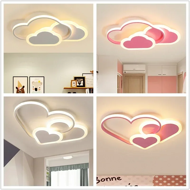 Ceiling Lamp for Children Kid Girls Room Bedroom Cloud LED Ceiling Light Heart Shape Pink Child Kid Chandelier Lustre Luminária