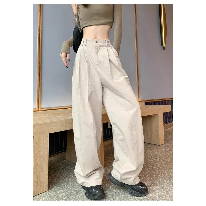 กางเกงทำงานทรงตรงหลวมแบบใหม่ปี 2025 เอวสูง ปลายขาบานยาวคลุมพื้น สำหรับผู้หญิง ฤดูใบไม้ร่วง