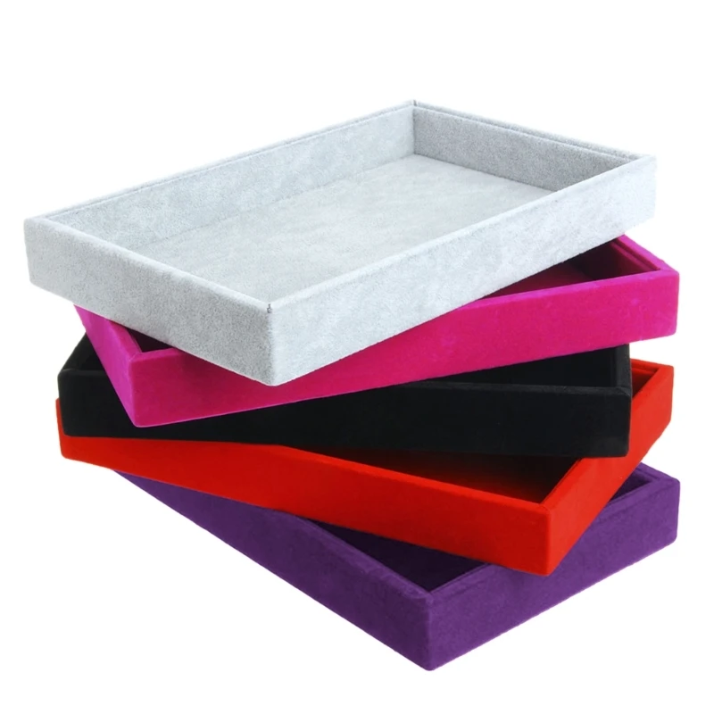 

652F Stackable Velvet Jewelry Trays Organizer Jewelry Storage Box Display Trays Showcase Holder Closet Dresser Drawer