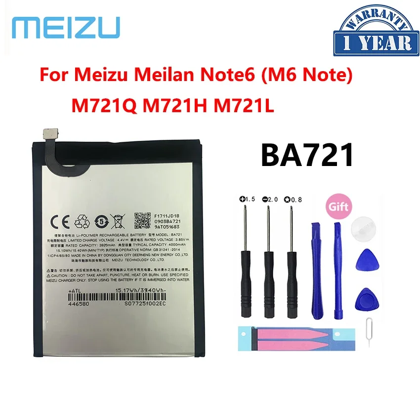 

New Original BA721 Battery 4000mAh Parts For Meizu Meilan Note6 M6 Note M721Q M721H M721L Smart Phone Bateria