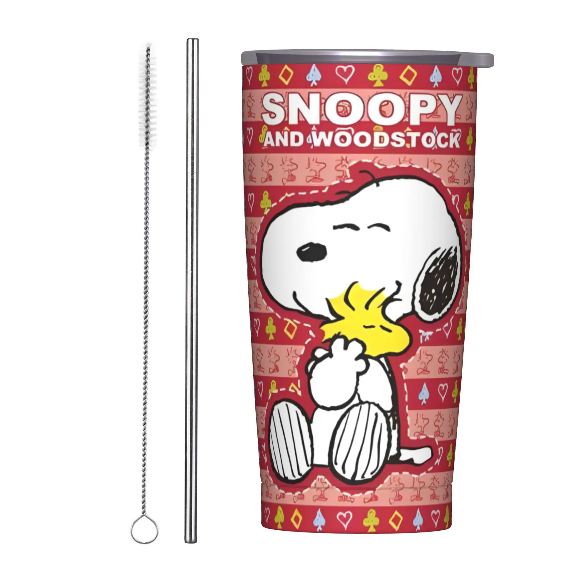 

Snoopys мультяшная собака 20 унций стакан из нержавеющей стали с двойными стенками, вакуумная изоляционная чашка с соломинкой