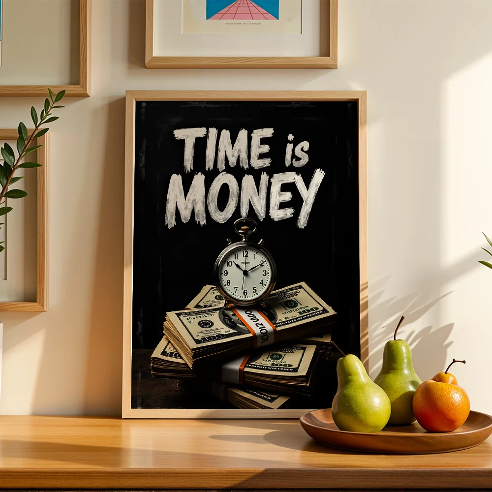 Time Is Money Inspirational Canvas Wall Decor Picture, Personalized Wall Hanging For Office And Study, 2D Printed Poster Home Gi