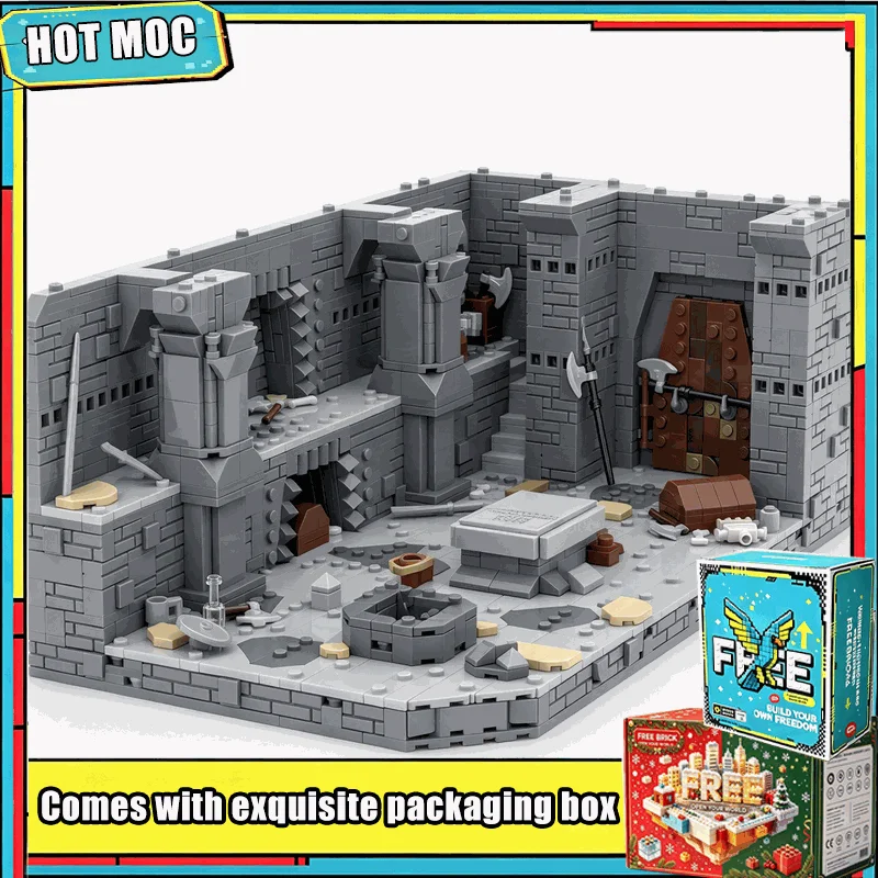 2037PCS Ancient Underground Stone Hall Fantasy Battle Scene Model MOC Custom Building Blocks DIY Architecture Assembly Toy Gift