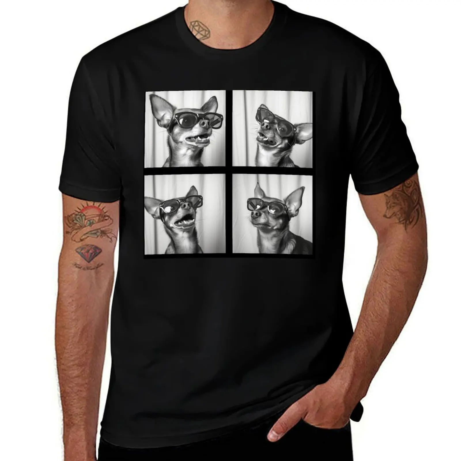 

Funny Chihuahua Photobooth Session Retro Vintage Black and White T-Shirt tops street wear mens graphic t-shirts pack