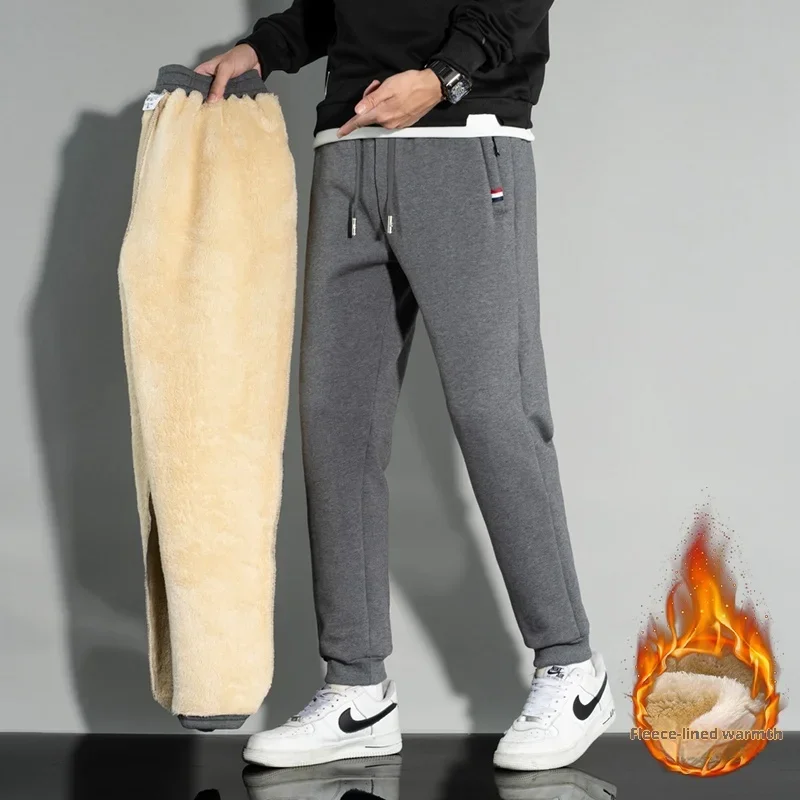 

Men's Fleece-Lined Thickened Jogger Pants Autumn Winter Lamb Wool Lining Trousers Men for Excellent Heat Suitable for Daily Wear
