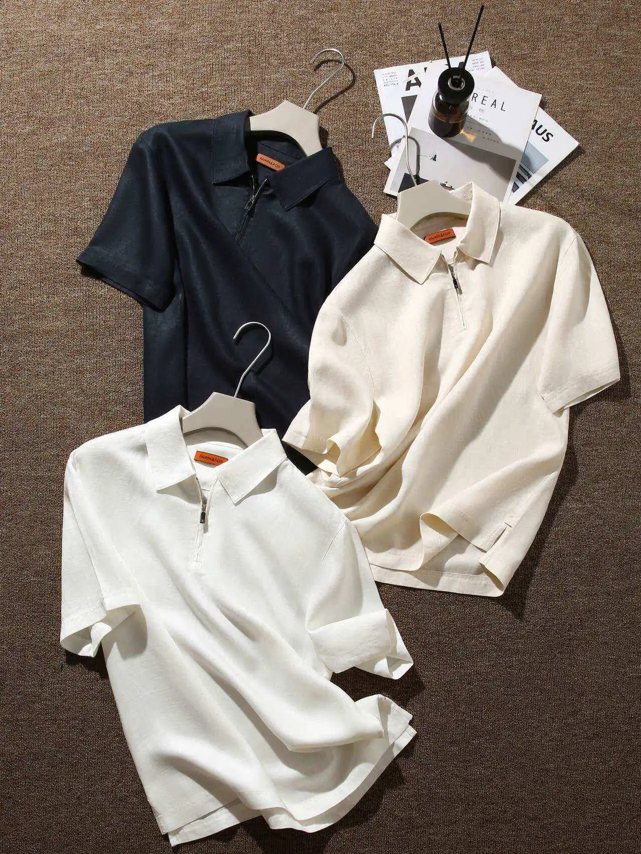 

Italian Style Men's Short Sleeve Shirt And Casual Pants Set Half Zipper Hanmalt Silk Cool Sensation Summer Outfit