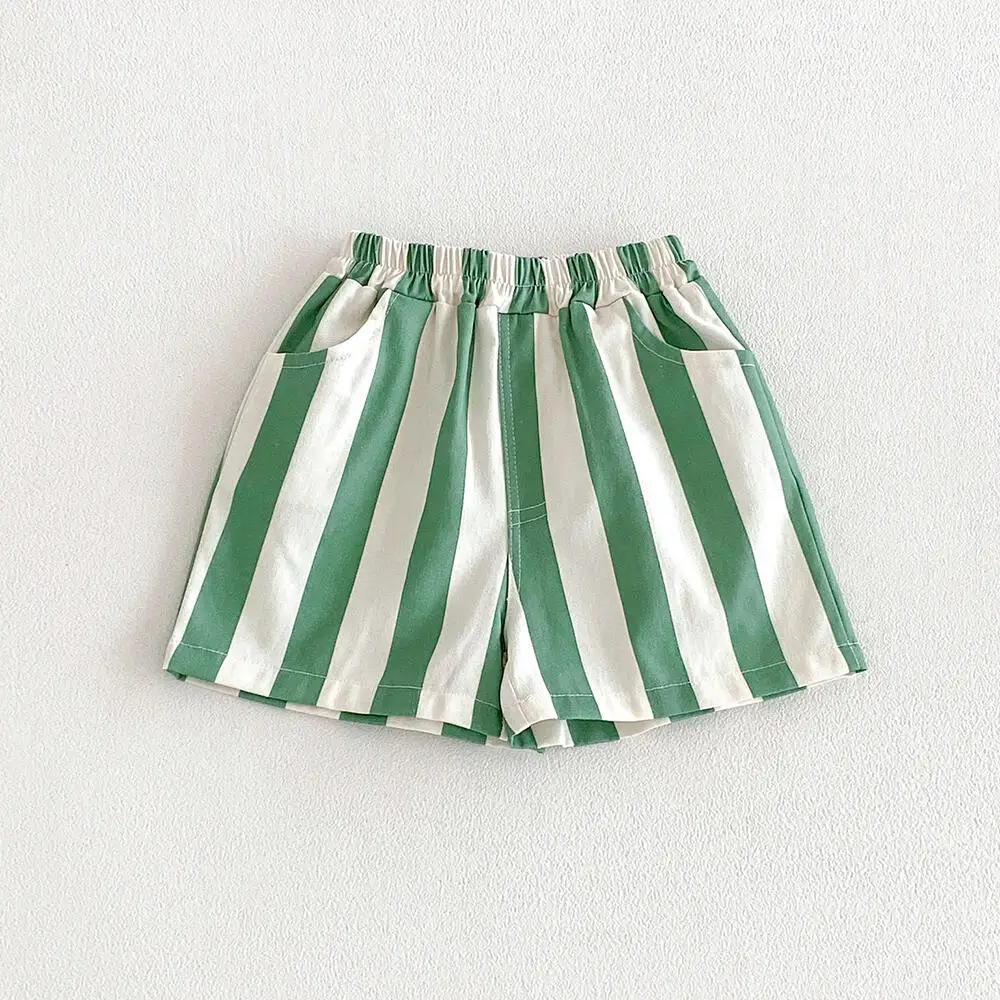 Sommer Jungen Mädchen Lässige Streifen-Shorts Kleinkind Atmungsaktive Baumwoll-Freizeitshorts Kinder Klassische Hosen mit Taschen Kinderkleidung – Detail 11