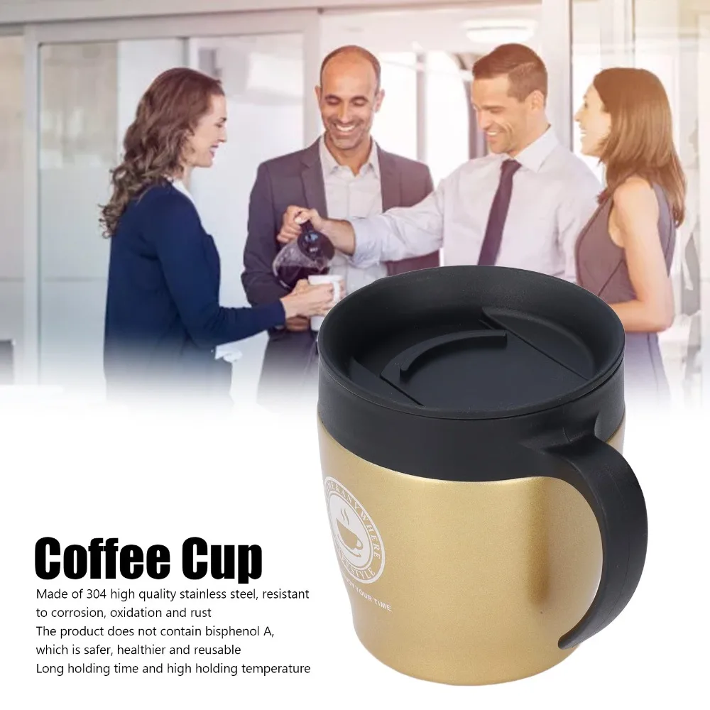 330ml Capacity Stainless Steel Coffee Mug Handle Design Thermal Insulation Effect Portable Coffee Cup Vacuum Insulation