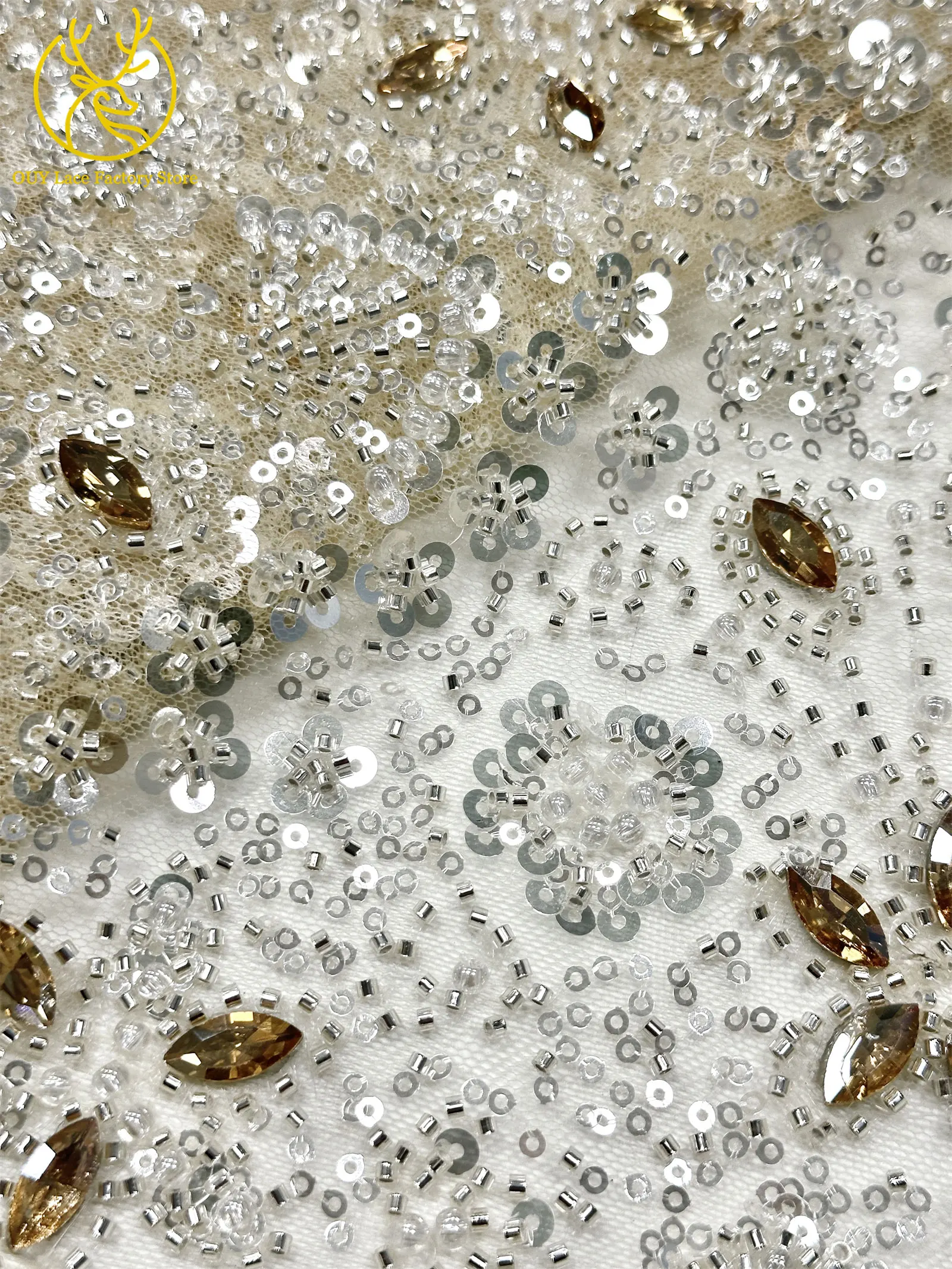 2026 Luxuriöser französischer Mesh-Spitzenstoff mit Perlen und Steinen, marineblau, afrikanischer nigerianischer Edelstein-Pailletten-Spitzenstoff zum Nähen von Hochzeitskleidern – Detail 20