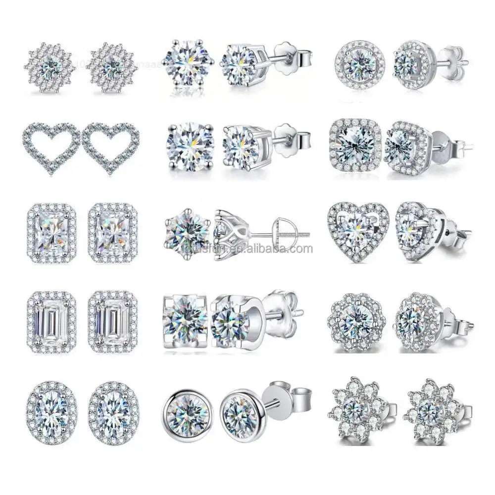 GRA Certified 925 Sterling Silver 18k Gold Plated D Color VVS square Moissanite Huggie Stud Earring Men Women Screw Back Earring