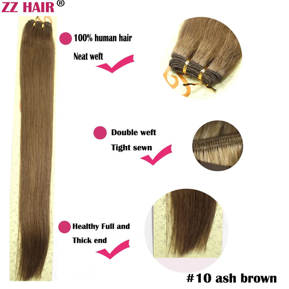 ZZHAIR 100% Human Hair Extensions 16"-26" Machine Made Remy Hair Weft Weaving 100g/Pcs Straight Natural Silk Non-clips