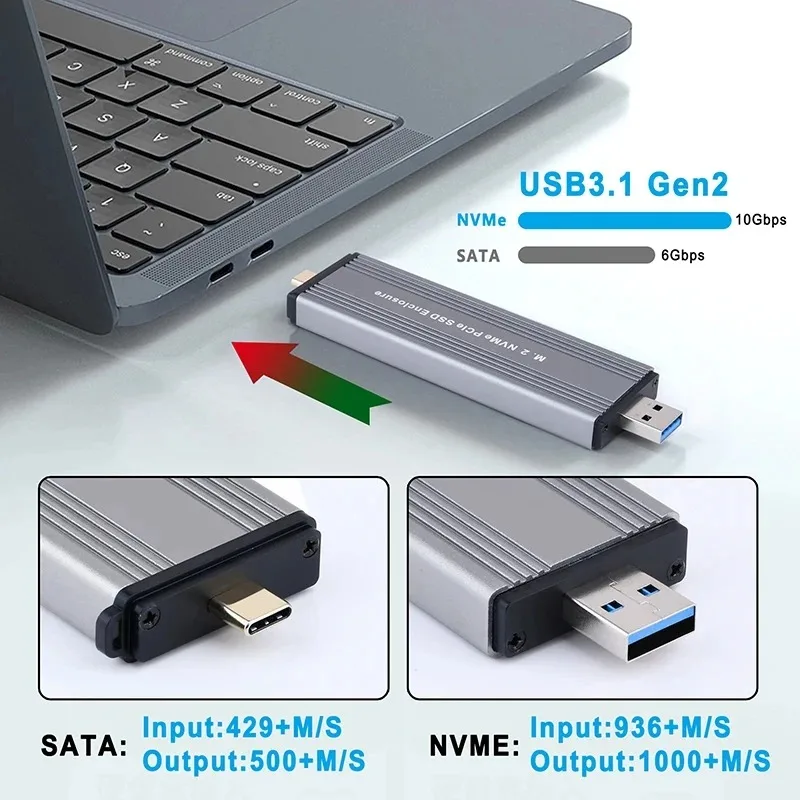 M.2 SSD Case M.2 NVMe SATA SSD Enclosure 10Gbps USB 3.1 Gen2 USB C Enclosure Disk Box Aluminum Case for Office Laptop Phone PC