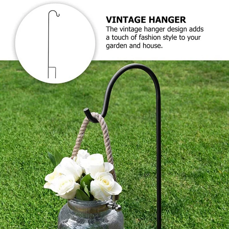 2 Pcs Shepherd Hooks Rust Resistant Garden Stake Metal Plant Stand Hanger Bird Feeder Pole, 120X10x1cm & 80.5X10x1cm