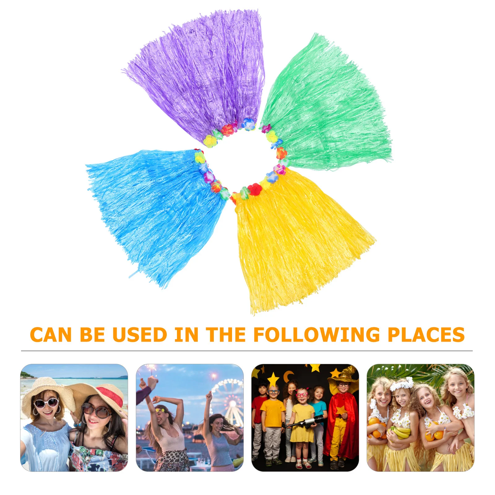 

4Pcs Hawaii Style Skirts Bright Colorful Plastic Strong Hawaii Party Costume Skirts Luau Party Cosplay Accessories Festive