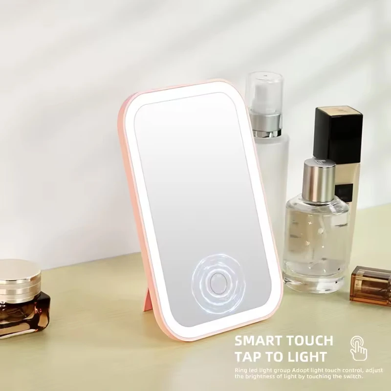 Espelho de Maquiagem com Tela Touch LED, Dobrável, Luz Regulável em 3 Cores, Espelho Cosmético Recarregável por USB, Espelho de Maquiagem Portátil