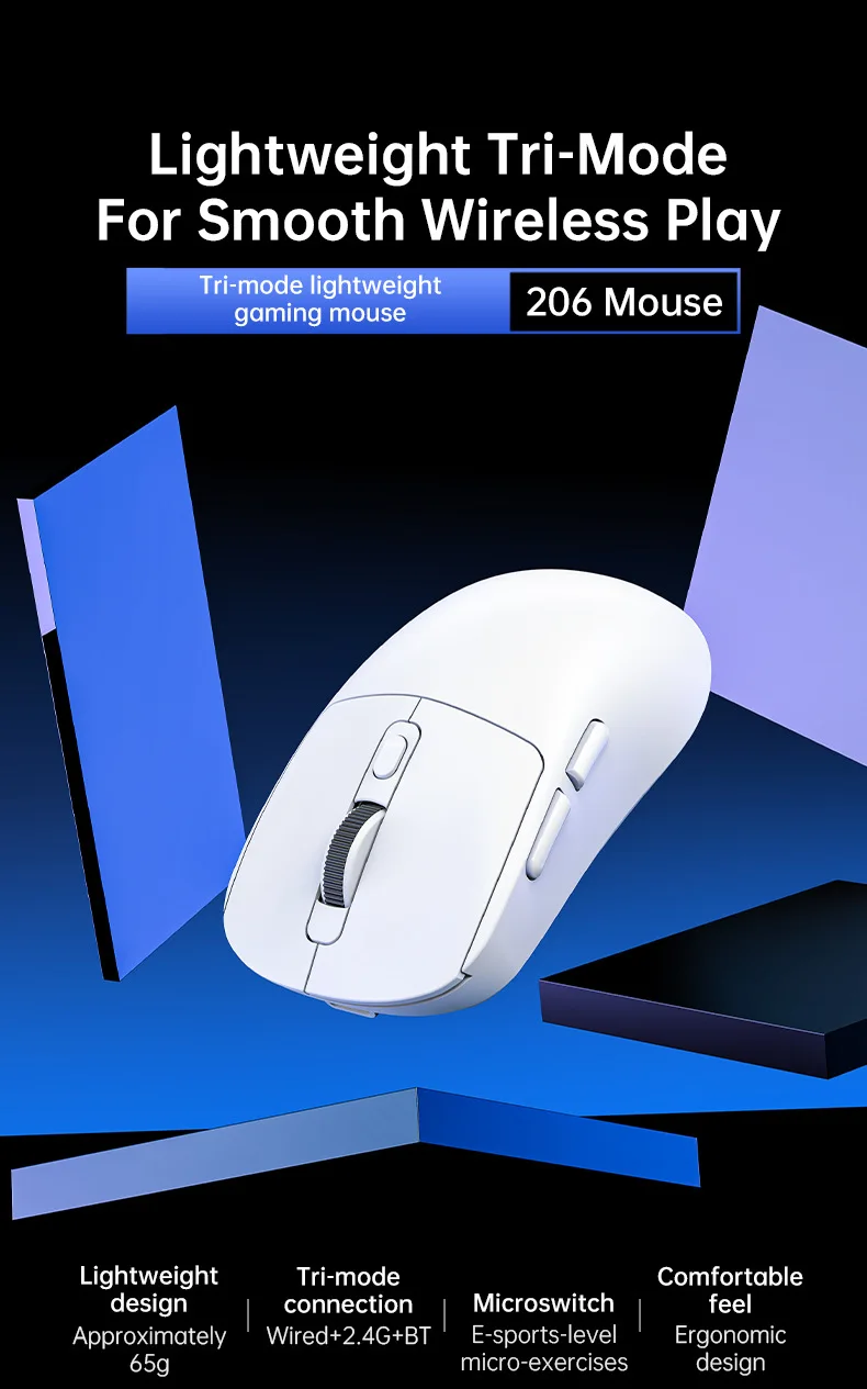 KEBIDUMEI Kabelgebundene/2,4 GHz/BT kabellose Gaming-Maus, 8000 DPI, 6 Stummschalttasten, wiederaufladbare Maus, leichtes Design, Mäuse für Bürospiele – Detail 2