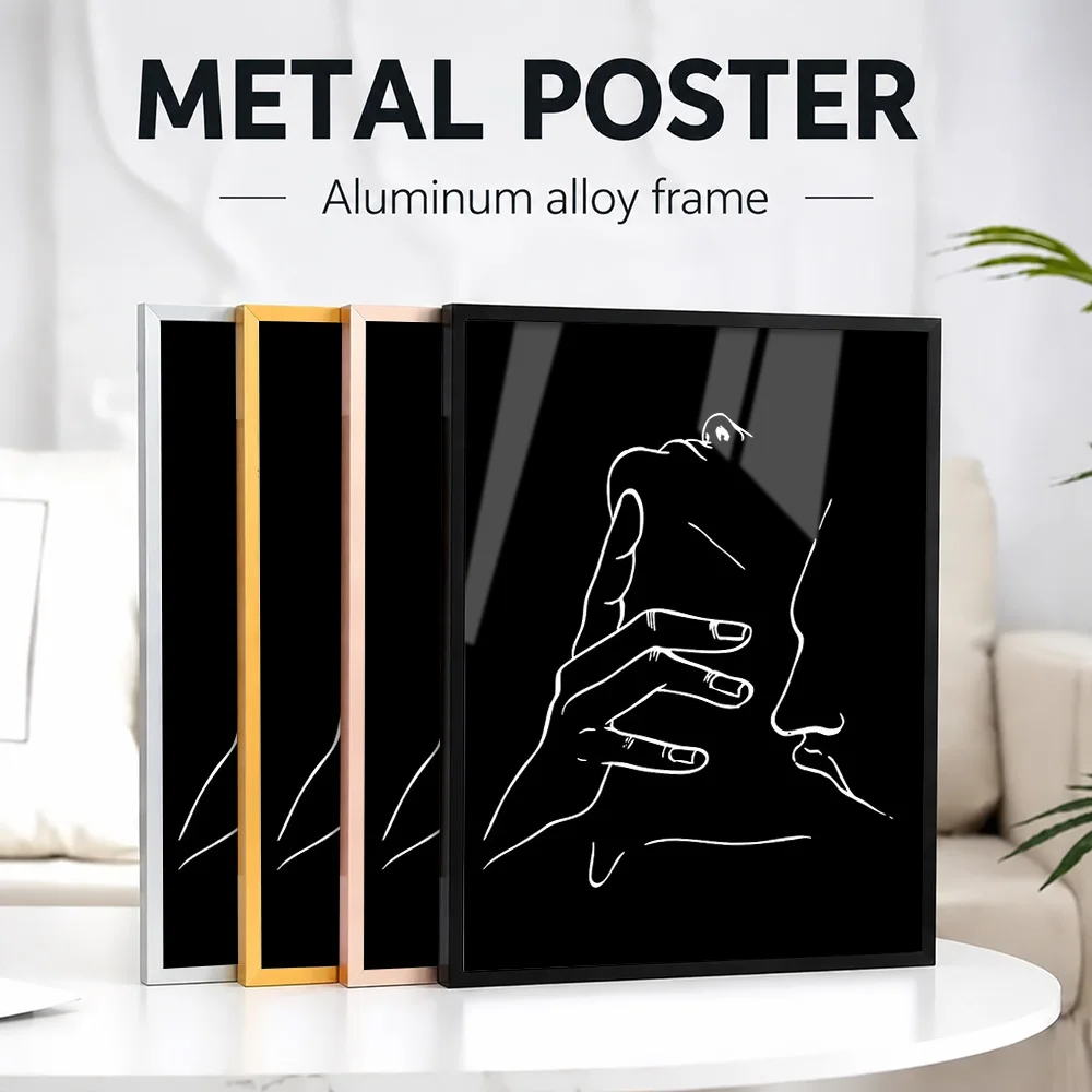 Minimalist Line Drawing Of Two Faces Framed Metal Print Personalized Photo Gallery Style Wall Art For Apartment Collector Gift