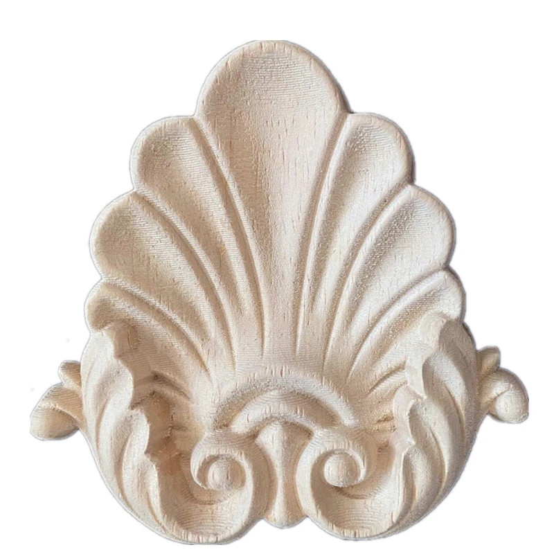 1PC Solid Wood Door Flower Decor Oval Decal Vintage Carved Applique Onlay Woodcarving Living Room Furniture Ornament  9cm