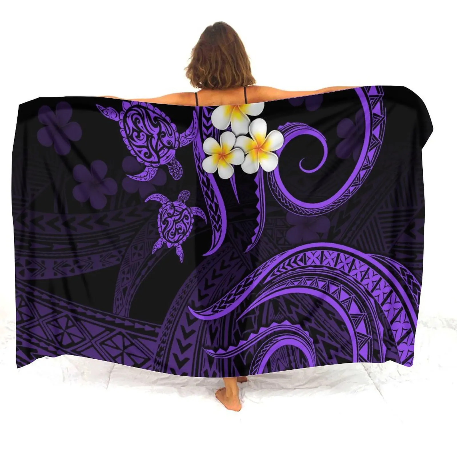High-Quality Soft Fabric Summer Women'S Beach Essential Sarong Shawl Polynesian Customizable Windproof Cape Sarong Scarf