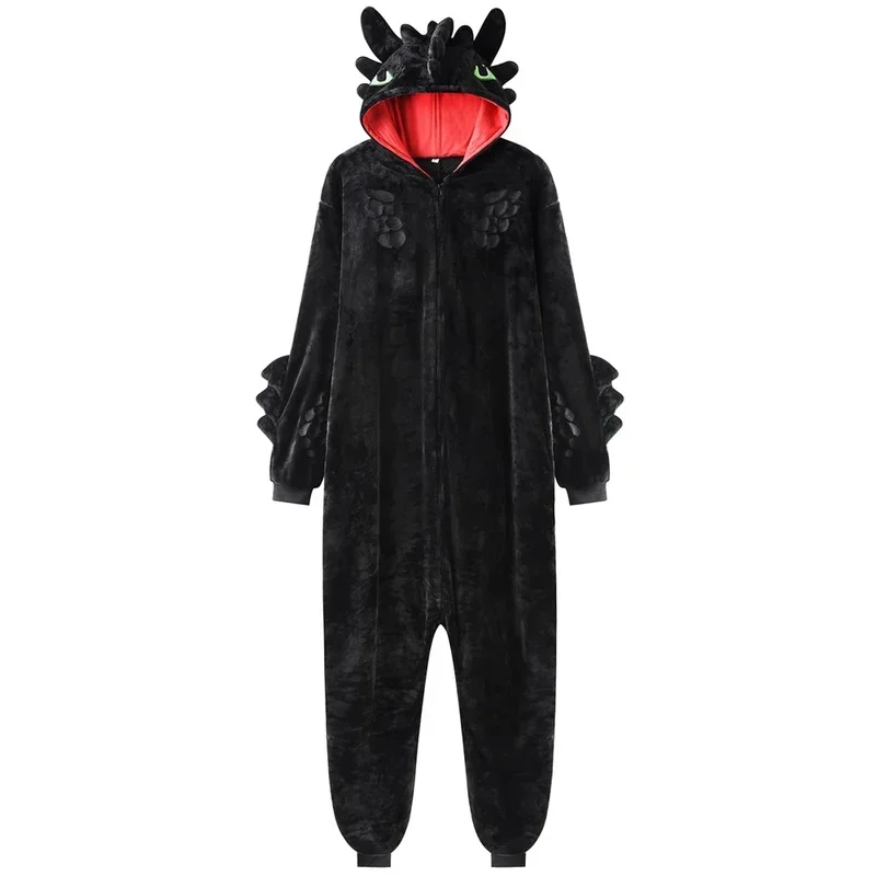 Anime Black Dragon Kugurumis Unisex Onesie Winter Warm Homewear Flannel Women Halloween Party Outfit Christmas Pajamas