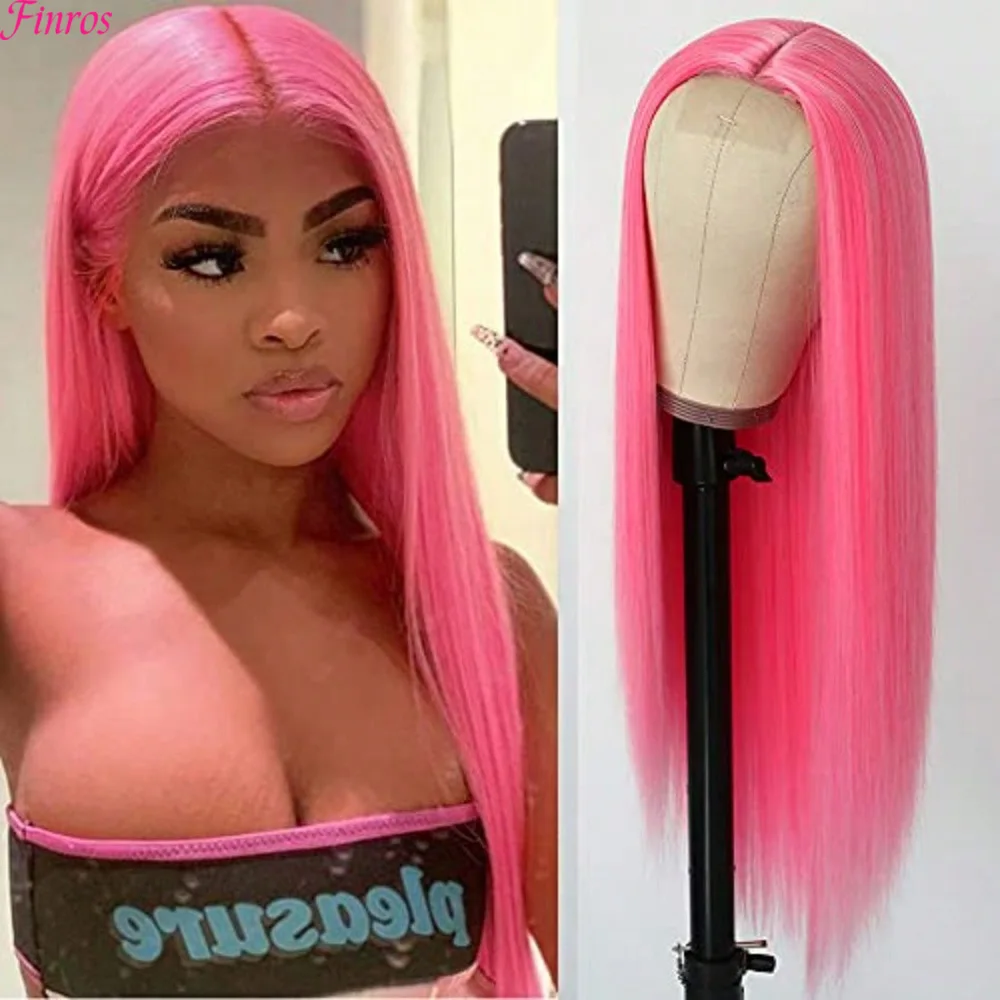 

36 Inch Straight Pink Lace Front Human Hair Wig 13x6 Hd Lace Frontal Wig Pre Plucked Hairline Bleached Bone Straight Colored Wig