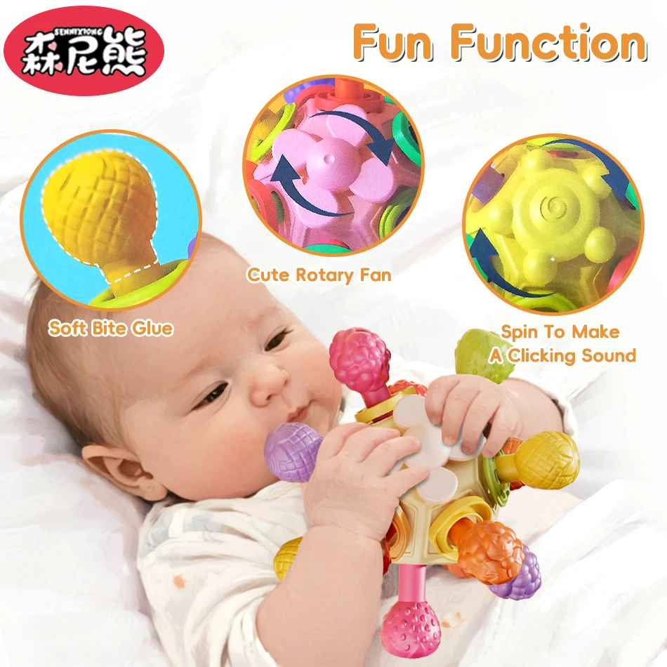 SENNIXIONG 베이비 맨해튼 그립볼 유아용 치발기 씹는 치발기 감각 발달 장난감 (조기 교육 및 치아 발달 완화)