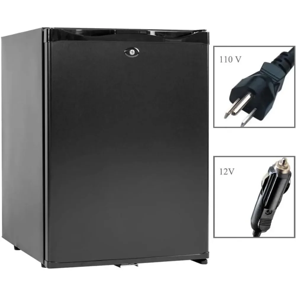 مع قفل ثلاجة مدمجة لغرفة النوم والمكتب بدون ضوضاء، 12 فولت/110 فولت، 1.0 قدم مكعب، أسود