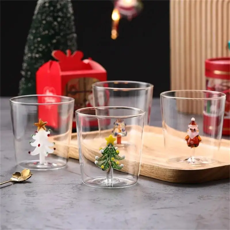 Christmas Double Wall Glass Cup Heat-resistant Water Cup Christmas Tree Snowman Pattern Juice Tea Milk Coffee Mug Xmas Gift