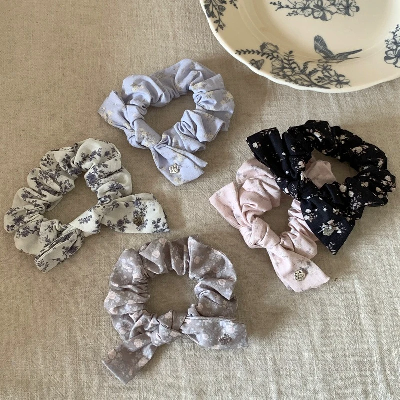 Floral Bow Hair Tie Elastic Hair Band for Ponytail Stretchy Hair Accessories Floral Ponytail holders