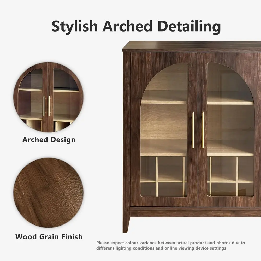 Tall Storage Cabinet Fluted Pantry Cabinets with Glass Doors, Wooden Kitchen Food Cupboard, Adjustable Shelves, Modern Display view 4