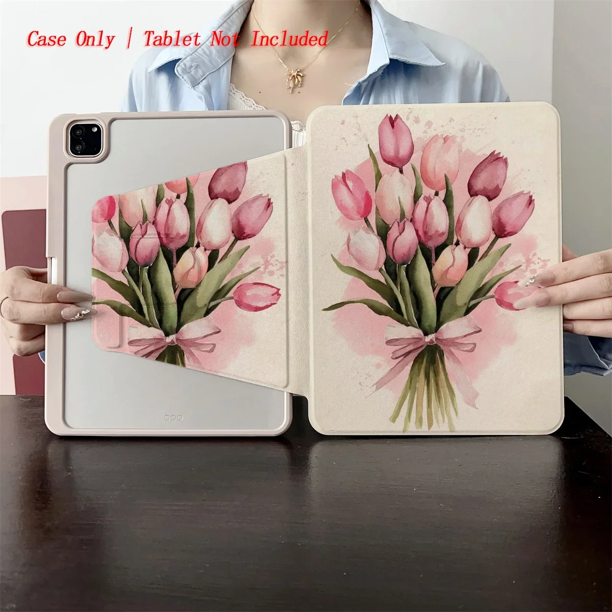 

Для Apple iPad Pro 11 M4/12,9 7-го поколения, чехол с розовым букетом роз, узор из ТПУ + ПК, противоударный чехол, автоматическое пробуждение/сна