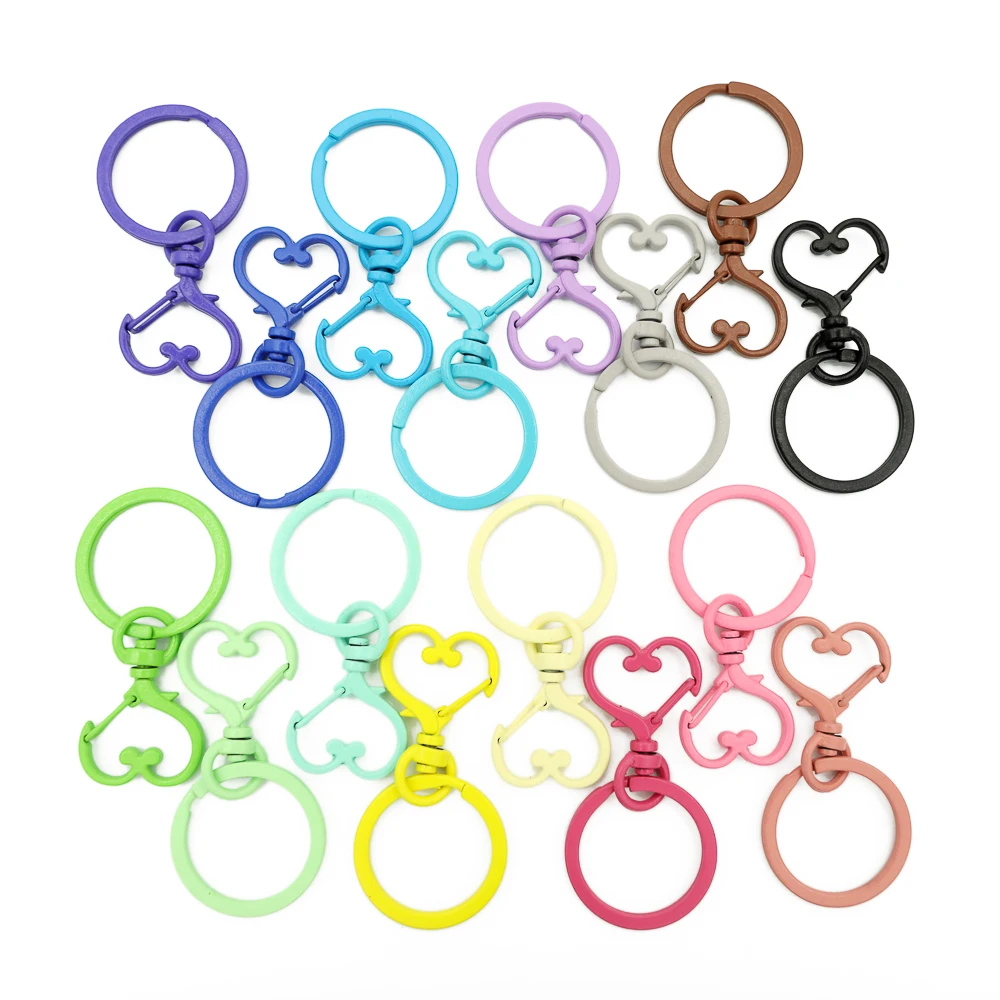 

10pc/lot 19 Colors Heart Keychains Lobster Clasps Hooks Key Chain Key Rings for DIY Trinkets Pom Pom Keychain Jewelry Findings