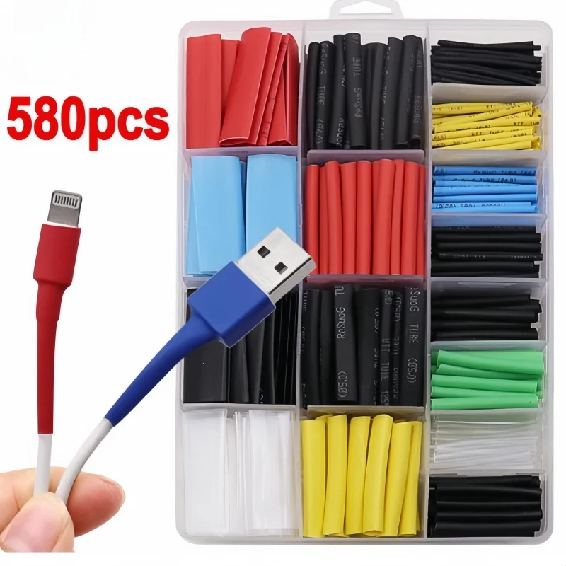 580pcs colored heat shrink tube set; for electrical insulation, maintenance and wire connection of home appliances