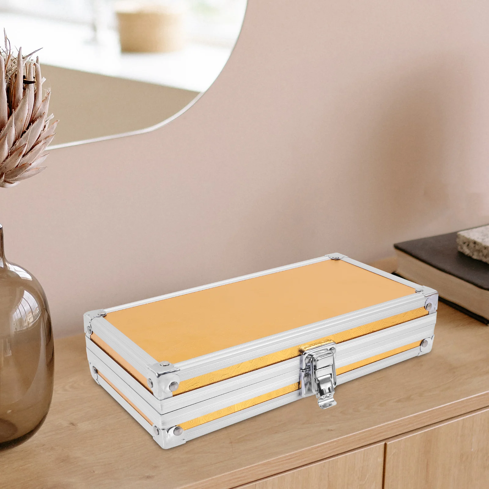 

Portable Storage Case for Ear Picking Tools Aluminum Alloy Gold Large Capacity Travel Box ganizer Container With Lock