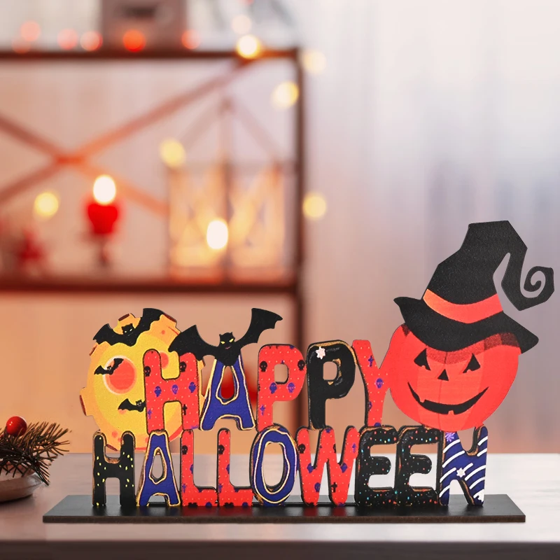 1 pz, Halloween Treat o Trick ornamento da tavolo con giunture in legno, decorazioni per la casa, forniture per decorazioni per feste, artigianato