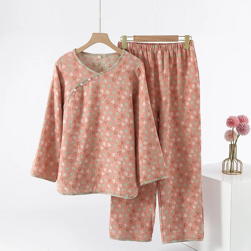 2 قطعة/المجموعة المرأة منامة دعوى الإناث النوم قطعتين مجموعة 2025 ربيع جديد بلوزات مستديرة العنق وبنطلون ملابس خاصة المتسكعون