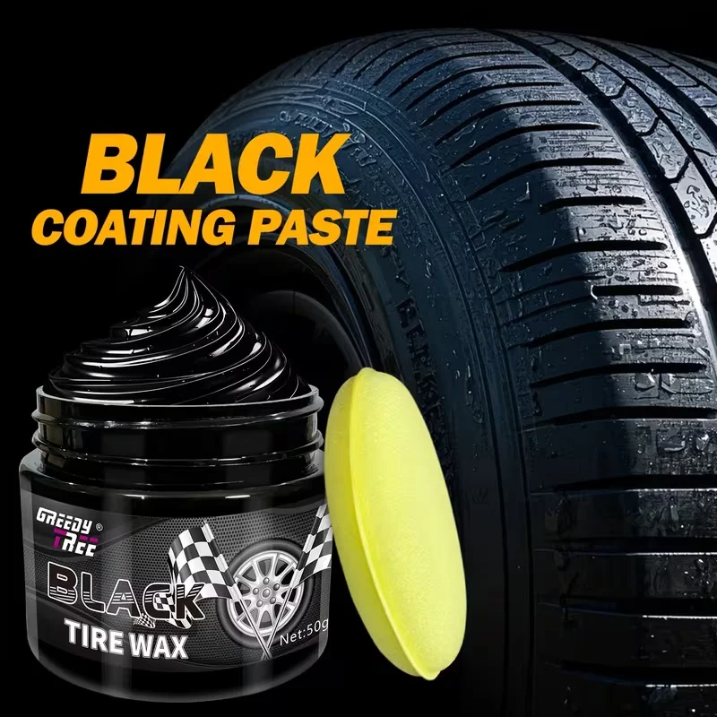 50g Car Tire Black Wax, Tire Shine Restorer for Auto Wheels, Instantly Restore Black Gloss, Anti-Aging Tire Protection