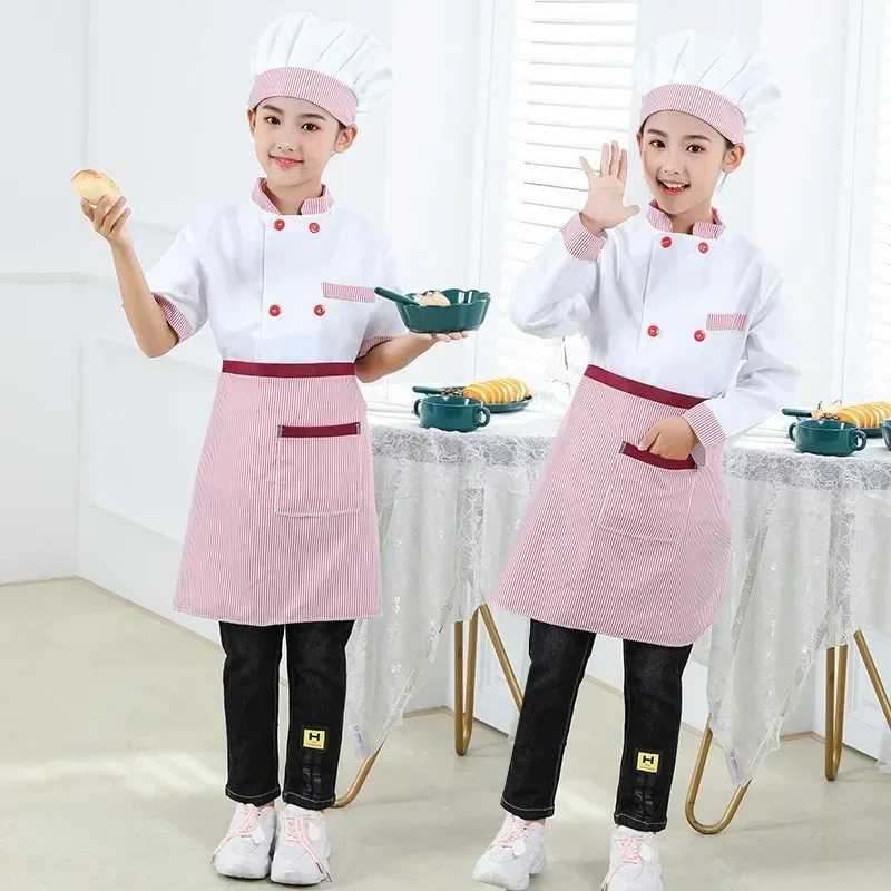 Chef Cosplay Costumes Upper Garment Apron Hat Suit Restaurant Food Service Theme Party Dress Halloween Kids Chef Uniform