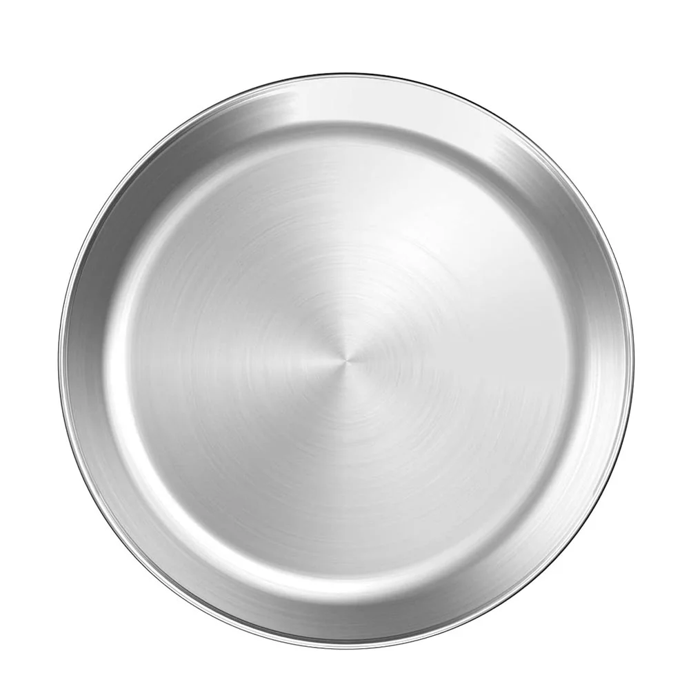 10 Inch Stainless Steel Pizza Plate Round Shape Food Grade Safe Smooth Edges Kitchen Serving Tray Home Restaurant Use Cake Snack