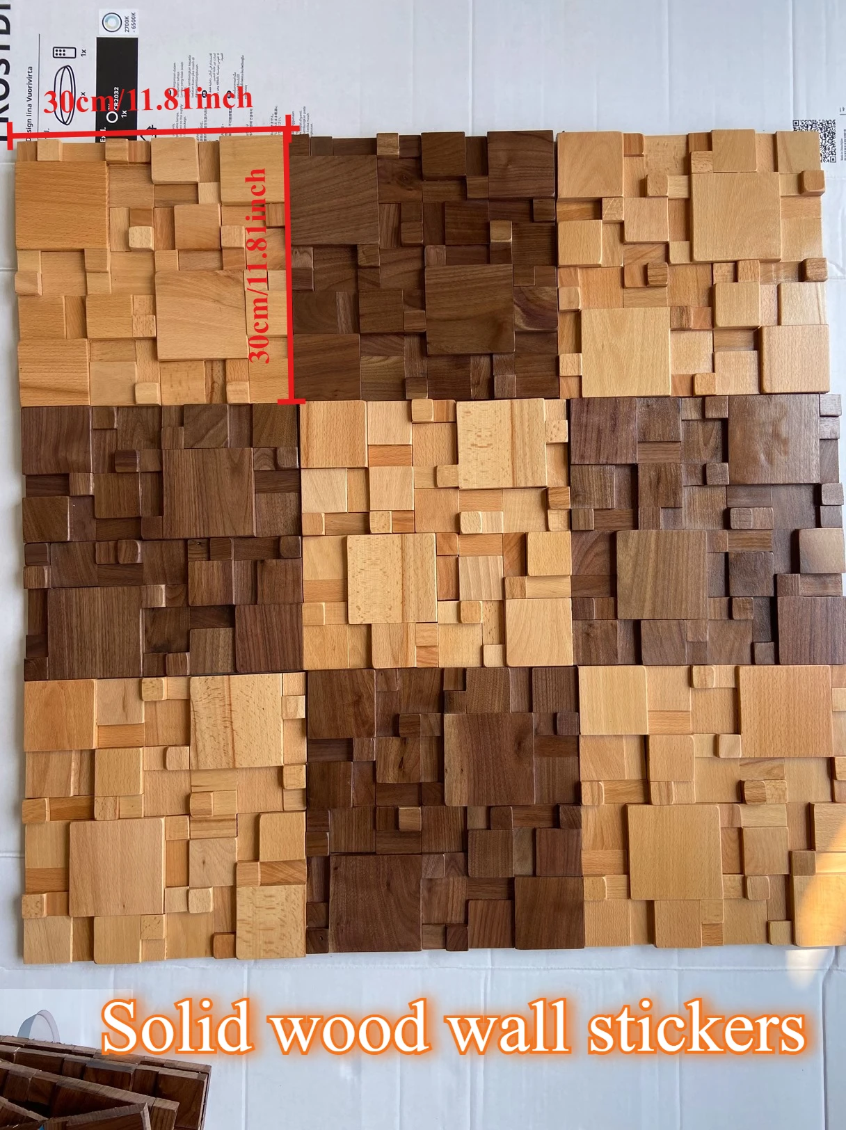 Paneles de pared acústicos de lujo, mosaico de nogal de haya maciza, autoinstalable para decoración minimalista del hogar y la sala de estar